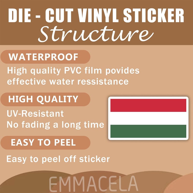 EMMACELA (3PCS) Hungary Flag stickers, Countries Flag Stickers - Waterproof Vinyl Decals For Laptops, Tumblers, Water Bottles, Books, Scrapbooks, Size 3 x 1.7 Inch - Image 3